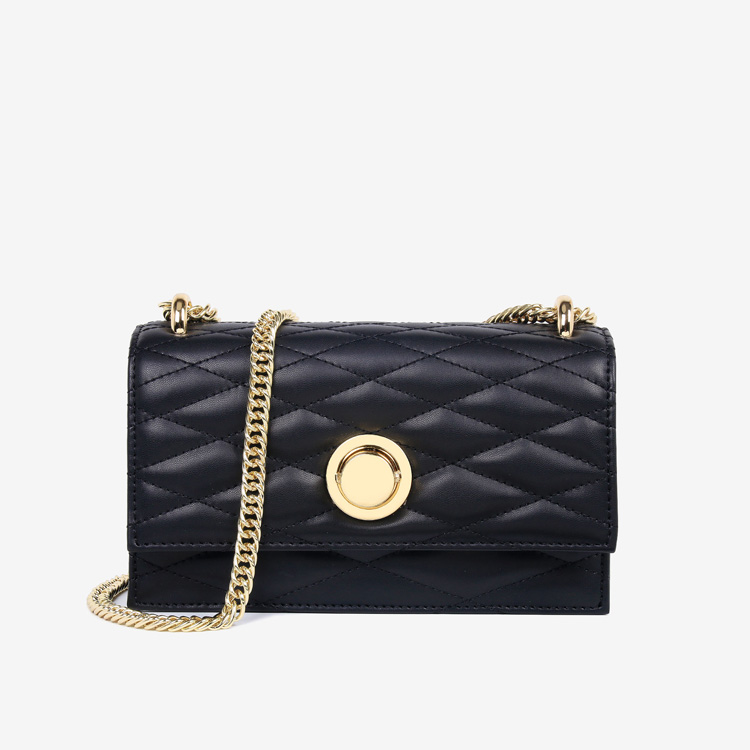 Circle Lock Quilted Black Leather Crossbody Bag