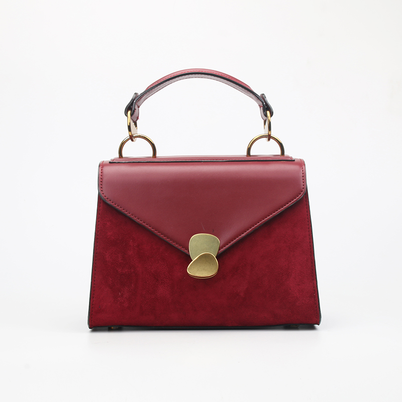 Red suede satchel handbag 