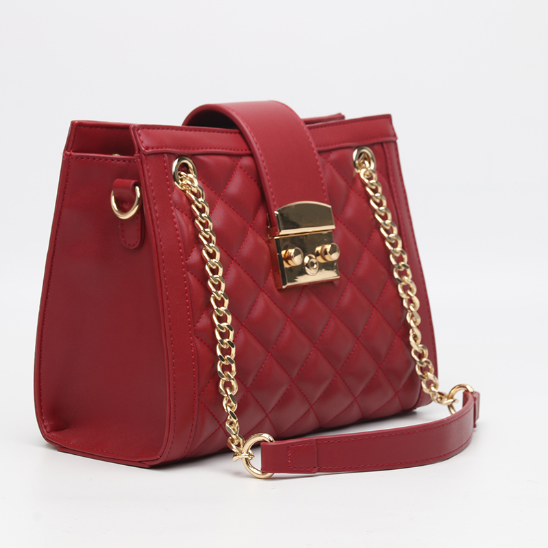 red padded tote bag