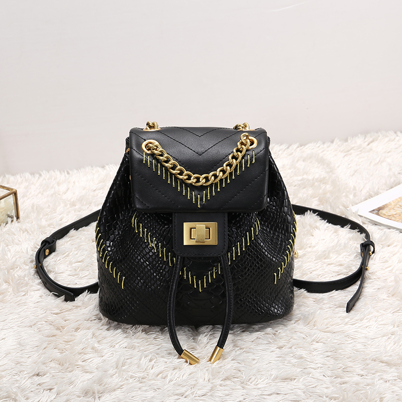 black quilted leather backpack