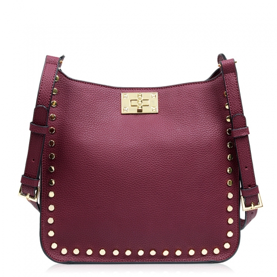 studded burgundy shoulder bag