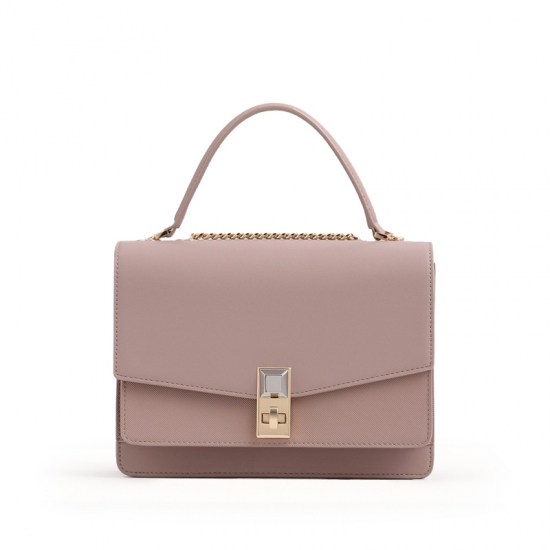 twill textured turn lock satchel bag for work in blush color